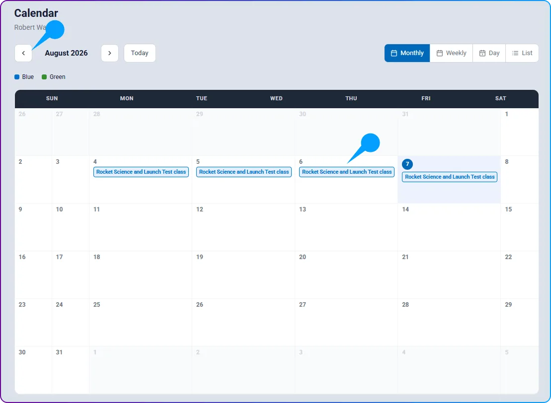 View the Training Calendar in SimpliTrain - Calendar View