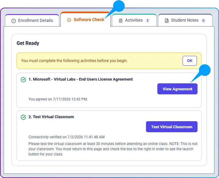 Access Your Current Class Session - Software Check
