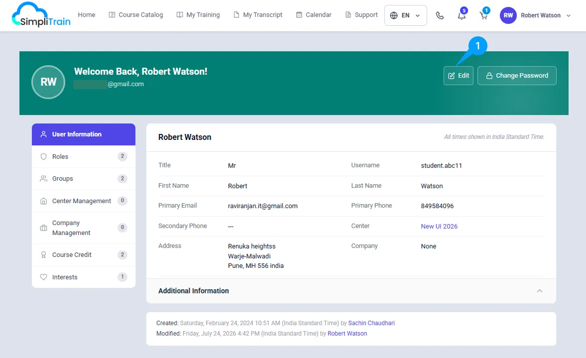 Learner Portal User Edit