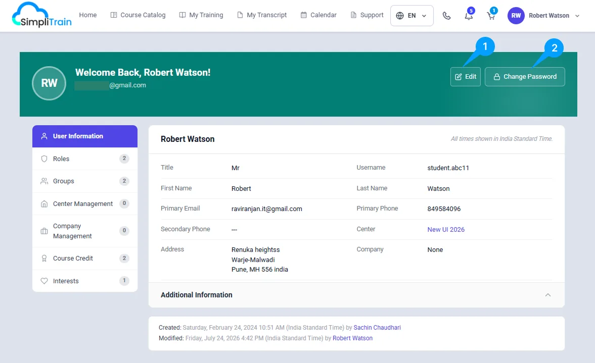 Learner Portal User Details Page